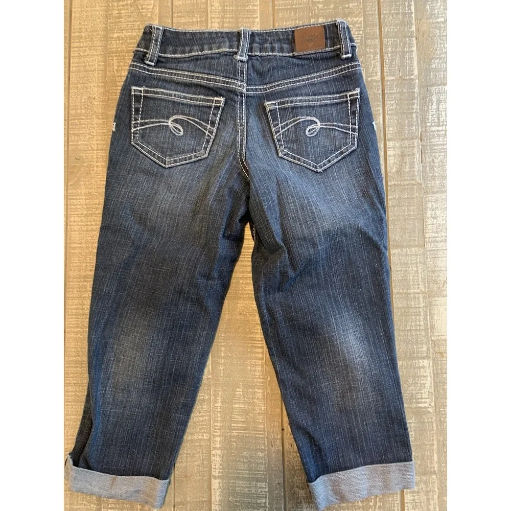 JUSTICE Girl's Dark Wash Regular‎ Fit Straight Leg Cuffed Folded Jeans sz 7 R